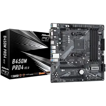 ASROCK Main Board Desktop B450M PRO4 (AM4, 4xDDR4, 1x PCIe 3.0 x16, 1x PCIe 2.0 x16, 1x PCIe 2.0 x1, 4x SATA III, RAID 0,1,10, 1x Ultra M.2 PCIe Gen3 x4, 1x M.2 SATA3, 1x COM Port header, 8x USB 3.0,