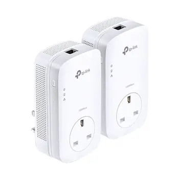 AV1200 Gigabit Passthrough Powerline  Starter Kit, 1200Mbps Powerline Datarate,  Line-Neutral/Line-Ground 2*2 MIMO,1 Gigabit Ethernet port, HomePlug AV2, Green Powerline,  Plug and Play, Twin Pack