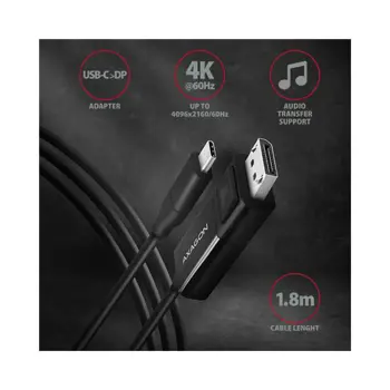 AXAGON USB-C -> DisplayPort cable 1.8m 4K/60Hz