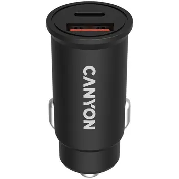 CANYON ?-20B03, PD 30W/QC3.0 18W Pocket size car charger with 1-USB A+ 1-USB-C Input: DC12V-24V, Output: USBC: PD30W( 5V3A/9V3A/12V2.5A/15V2A/20V1.5A),USB-A:QC3.0 18W (5V3A