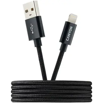 CANYON CFI-3, Lightning USB Cable for Apple, braided, metallic shell, cable length 1m, Black, 14.9*6.8*1000mm, 0.02kg