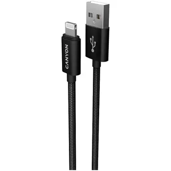 CANYON Charge & Sync MFI braided cable with metalic shell, USB to lightning, certified by Apple, cable length 1m, OD2.8mm, Black