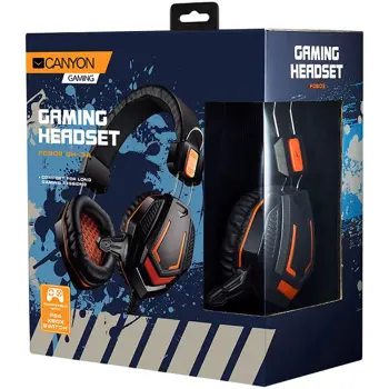 CANYON Gaming headset 3.5mm jack with microphone and volume control, with 2in1 3.5mm adapter, cable 2M, Black, 0.36kg