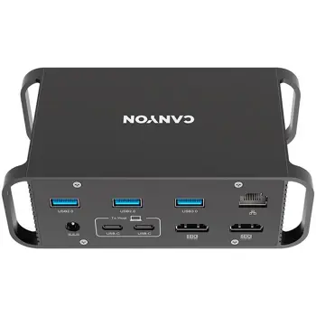 CANYON HDS-95ST, Multiport Docking Station with 14 ports ,with Type C female *4  ,USB3.0*2,USB2.0*2,RJ45*1,HDMI*2,SD card slot,Audio 3.5 audio*1Input 100-240V/100W AC port, Output USB-C PD 60W * 1, Du