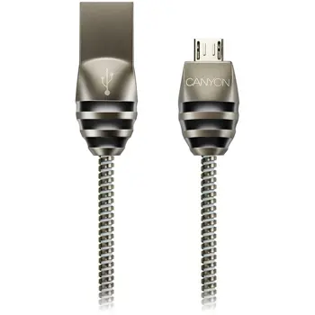 CANYON Micro USB 2.0 standard cable, Power & Data output, 5V 2A, OD 3.5mm, metallic Jacket, 1m, gun color, 0.04kg