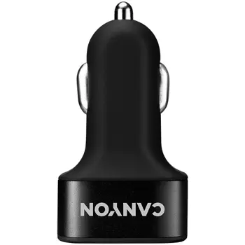 CANYON Mini 3 USB car adapter, Input 12V-24V, Output 5V-3.1A, black rubber coating+black metal ring (side with USB is in plastic)