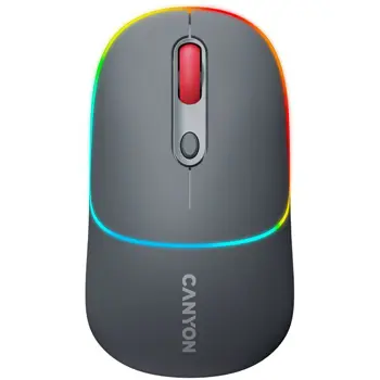 CANYON MW-22, 2 in 1 Wireless optical mouse with 4 buttons,Silent switch for right/left keys,DPI 800/1200/1600, 2 mode(BT/ 2.4GHz),  650mAh Li-poly battery,RGB backlight,Dark grey, cable length 0.8m,