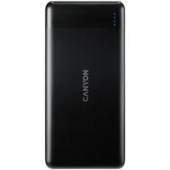 CANYON PB-107 Power bank 10000mAh Li-poly battery, Input Micro/PD 18W(Max), Output PD/QC3.0 18W(Max), quick charging cable 0.3m, 144*68*16mm, 0.25kg, Black