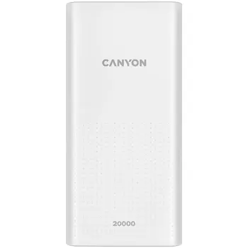 CANYON PB-2001, Power bank 20000mAh Li-poly battery, Input 5V/2A , Output 5V/2.1A(Max) , 144*69*28.5mm, 0.440Kg, white