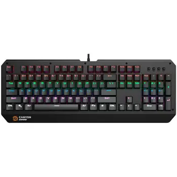 CANYON Wired multimedia gaming keyboard with lighting effect, 108pcs rainbow LED, Numbers 104keys, EN double injection layout, cable length 1.8M, 450.5*163.7*42mm, 0.90kg, color black