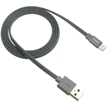 Charge & Sync MFI flat cable, USB to lightning, certified by Apple, 1m, 0.28mm, Dark gray