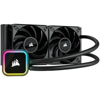 CORSAIR iCUE H100i RGB ELITE Liquid CPU Cooler, 240mm Radiator, Dual 120mm PWM Fans, Intel: LGA1700/LGA1200/LGA115X/LGA20XX, AMD: AM5/AM4/sTRX4/sTR4, 5Y warranty, black