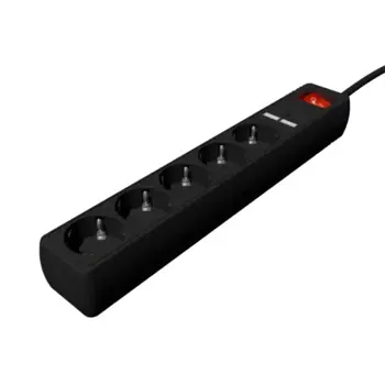 Gembird Power strip with USB charger, 5 sockets, 1.5 m, USB 2A, black GEM-SPG5-U2-5-02