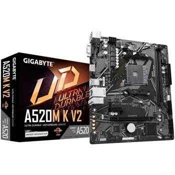 GIGABYTE MainBoard A520M K (AM4, 2x DDR4, 1x M.2, 4x SATA, 1x HDMI, 1x PCI Express x16 3.0, , 1x PCI Express x1 3.0, 6x USB 3.2 Gen1, 6x USB 2.0/1.1, GLAN) mATX