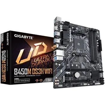 GIGABYTE Mainboard Desktop B450M DS3H WIFI 1.5 (AM4, 4xDDR4, 1xPCIe x16(x16), 1xPCIe x16(x1),1 xPCIe x1, 1xM.2, 4xSATA3, HDMI, Intel WiFi 802.11ac, mATX, retail)