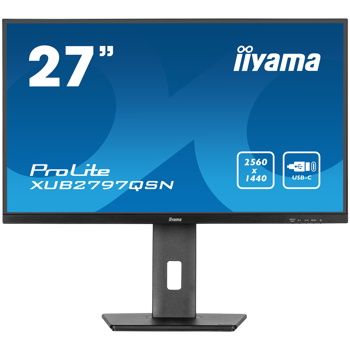 IIYAMA Monitor LED XUB2797QSN-B2 27" IPS 2560 x 1440 @100Hz 300 cd/m² 1300:1 1ms HDMI DP USB-C 65W RJ45 Daisy Chain USB Hub 3.2 height, swivel, tilt, pivot (rotation both sides), 3-side borderless des