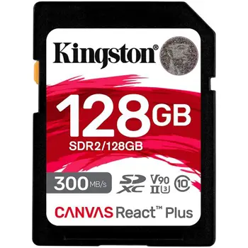 Kingston 128GB Canvas React Plus SDXC UHS-II 300R/260W U3 V90 for Full HD/4K/8K, EAN: 740617301960