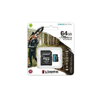 Kingston 64GB micSDHC Canvas Go Plus 170R/70W+ADP64GB microSD Go Plus 170R/70MB/s read/write