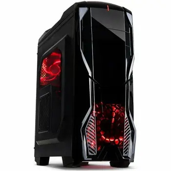 Kućište Chassis INTER-TECH K1 Gaming Midi Tower, ATX, 2xUSB3.0, 1xUSB2.0, Audio, Card reader, PSU optional, Sidepanel with window, 3x 120mm fans with RED LEDs, Dust filters, Black