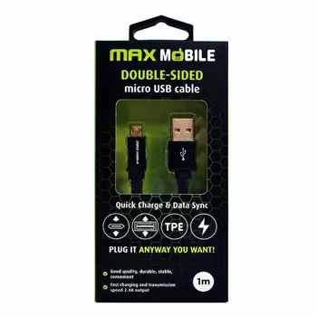 MAXMOBILE DATA KABEL MICRO USB DOUBLE SIDED FLAT crni 1m