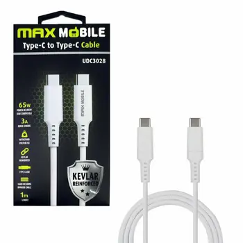 MAXMOBILE DATA KABEL TYPE C-TYPE C UDC3028 KEVLAR WHITE QC 3A 1m