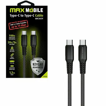 MAXMOBILE DATA KABEL TYPE C-TYPE C UDC3029 KEVLAR BLACK 3.1Gen.100W 5A 1.2m