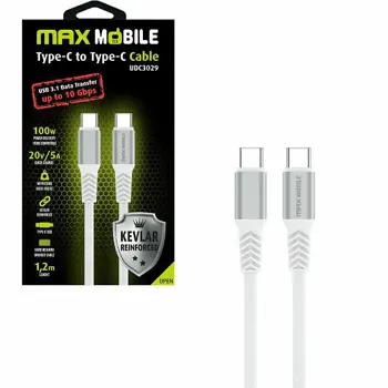 MAXMOBILE DATA KABEL TYPE C-TYPE C UDC3029 KEVLAR WHITE 3.1Gen.100W 5A 1.2m