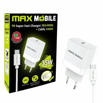 MAXMOBILE KUĆNI PUNJAČ PD SUPER FAST CHARGE 2U1 TYPE C+KABEL, TR349006 35W