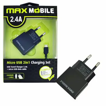 MAXMOBILE KUĆNI PUNJAČ SET 2U1 USB+ MICRO DATA KABEL 2.4A