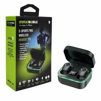 MAXMOBILE SLUŠALICE BLUETOOTH TWS E-SPORT T11 RGB BL