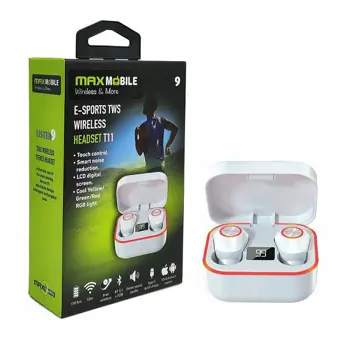 MAXMOBILE SLUŠALICE BLUETOOTH TWS E-SPORT T11 RGB WH