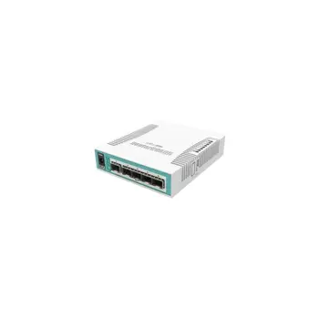 Mikrotik Cloud Router Switch 106-1C-5S, QCA8511 400MHz CPU, 128MB RAM, 1×Combo port (Gigabit Ethernet or SFP), 5×SFP cages, RouterOS L5, desktop kučište, PSU