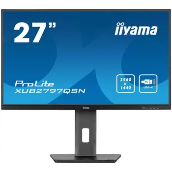 Monitor IIYAMA LED XUB2797QSN-B1, 27", IPS 2560 x 1440, 100Hz ,250 cd/m2 1300:1 1ms HDMI DP 4xUSB Hub, USB-C 65W RJ45 height, swivel, tilt, pivot (rotation both sides), Zvučnici