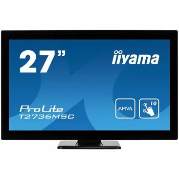 Monitor IIYAMA Prolite, 27" PCAP 10P Touch Screen, 1920x1080, VA-panel, Flat Bezel Free Glass Front, VGA, HDMI, DisplayPort, 255cd/m2 (with touch), USB 3.0-Hub (4xOut), 3000:1 Static Contrast, 5ms