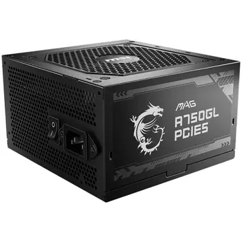 MSI MAG A750GL PCIE5, 750W, 80 Plus Gold, ATX Form Factor, 100~240 Vac Input Voltage, 47Hz ~ 63Hz Input Frequency, 120 mm Fan, 140 x 150 x 86mm, Active PFC, OCP, OVP, OPP, OTP, SCP, UVP, ATX, 2xEPS, 4