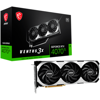 MSI Video Card NVidia GeForce RTX 4070 Ti VENTUS 3X E 12G OC (12GB GDDR6X/192bit, PCI-E Gen4, 1x 16-pin Power Connector, 3x DP, 1x HDMI, 700W recommended PSU), Retail