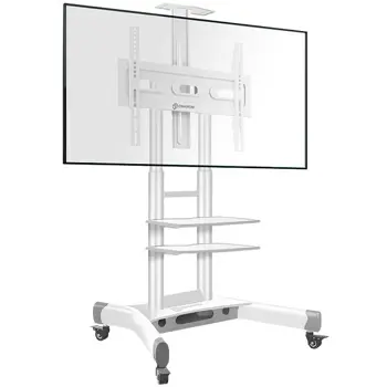 ONKRON Mobile TV Stand for 40-70” TVs with Wheels Shelves Height Adjustable Rolling TV Cart, White