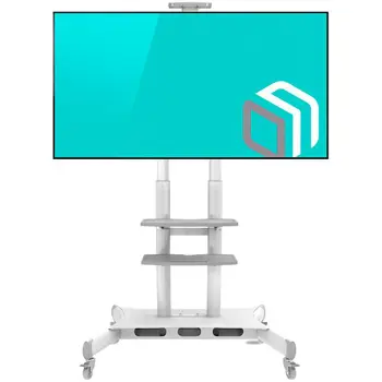 ONKRON Mobile TV Stand for 50-83” TVs with Wheels Shelves Height Adjustable Rolling TV Cart, White