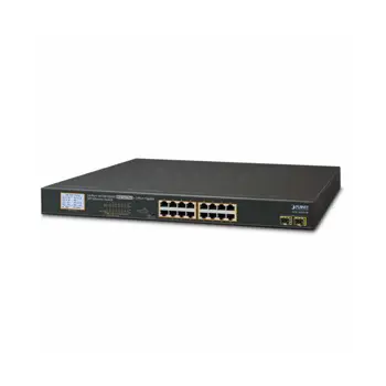 Planet 16-Port RJ45 Gigabit 802.3at PoE 2-Port Gigabit SFP Ethernet Switch with LCD PoE Monitor