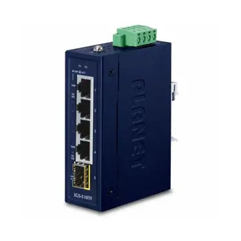 Planet 5-Port Industrial Compact 4x 1GbE 1x 100 1000X SFP Ethernet Switch