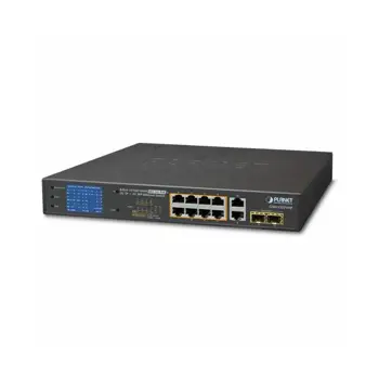 Planet 8-Port GbE 802.3at PoE 2 Port GbE 2-Port 1000X SFP Switch with LCD Monitor