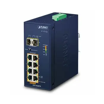 Planet Industrial 8-Port 10 100 1000T 802.3at PoE 2-Port 100 1000X SFP Ethernet Switch w 12V Booster (-40~75 degrees C)