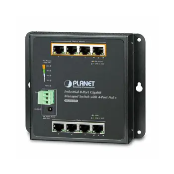 Planet Industrial 8-Port 10 100 1000T Wall-mount Managed Switch with 4-Port PoE (-40~75 degrees C)