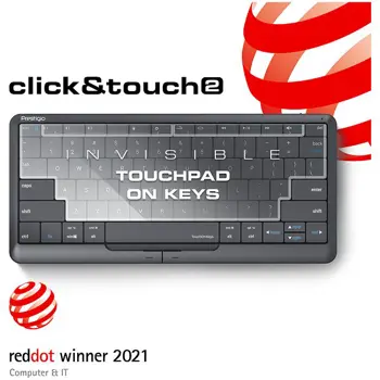 Prestigio Click&Touch 2, wireless multimedia smart keyboard with touchpad embedded into keys, auto-switch between keyboard and touchpad modes, touch multimedia sliders, left and right physical "mouse"