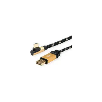 Roline GOLD USB2.0 kabel TIP A (M) - USB-C (M) kutni, 0.8m, crno/zlatni