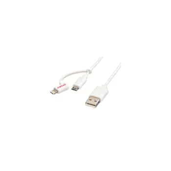 Roline USB2.0 kabel za punjenje i prijenos podataka TIP A(M) na Micro B(M) + Lightning(M),1.0m, bijeli