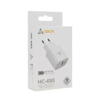 SBOX kućni punjač USB A/TYPE-C, 20W, QC, bijeli