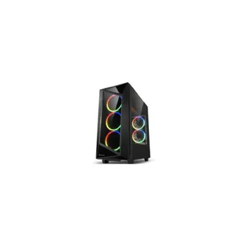 Sharkoon REV200 Midi Tower ATX kućište bez napajanja, prozirna bočna stranica, prednji/stražnji RGB ventilatori 5×120mm, crno