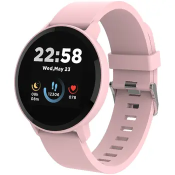 Smart watch, 1.3inches IPS full touch screen, Round watch, IP68 waterproof, multi-sport mode, BT5.0, compatibility with iOS and android, Pink, Host: 25.2*42.5*10.7mm, Strap: 20*250mm, 45g