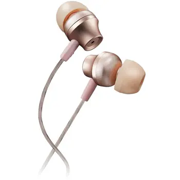 Stereo earphones with microphone, metallic shell, 1.2M, rose